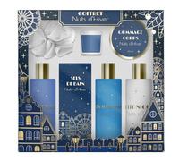 French Tendance - Coffret Bain et Soins Nuits d' Hiver - Gel Douche 150 ml, Bain Moussant, Lait Corporel, Sels de Bain - Cadeau Femme Beauté, Soin Corps, Bien Etre - Kit Cocooning