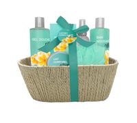 French Tendance - Coffret Bain Monoï - Bain Moussant 300ml, Gel Douche, Lait Corps, Brume, Sels de Bain - Cadeau Femme Beauté, Soin Corps, Bien Etre - Kit Cocooning Panier Corde Monoï