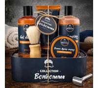 French Tendance - Coffret Homme Douche - Kit Complet Gel Douche, Shampoing, Crème de Rasage, Blaireau, Baume Apres Rasage Homme - Soin Corps, Visage - Senteur Fraicheur Sport - Entretien Barbe