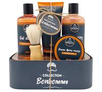French Tendance - Coffret Homme Douche - Kit Complet Gel Douche, Shampoing, Crème de Rasage, Blaireau, Baume Apres Rasage Homme - Soin Corps, Visage - Senteur Fraicheur Sport - Entretien Barbe