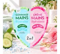 FRENCH TENDANCE - Duo Soin Mains 2 en 1 - Gommage Réparateur Concombre & Sels Marins + Crème Hydratante Eau de Rose - 2 x 15 ml