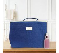 French Tendance - Vanity de Voyage Femme - Nécessaire de Toilette et Maquillage - Tissu Nid d'abeille - Coloris Bleu - Dimensions 26 x 20 x 18 cm