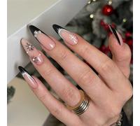 French Tip Black Edges Press Stick Nails Réutilisable ABS Kit de manucure de Noël pour fêtes, mariages et tous les jours Mode Noël sur les ongles