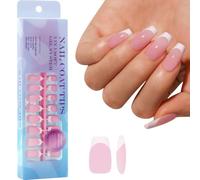 French Tip Gel Nails Tips 3 In1 X Coat Pré-appliqué Tip Primer Base Coat Covers Press On 1 Step Faux Gel Doux Ongle Carré Amande