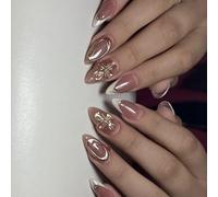 French Tip Lot de 24 faux ongles à haute réfraction scintillants pour le bureau et les événements sociaux