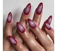 French Tip Lot de 24 faux ongles longs à presser en forme d'amande avec motif dégradé, doux et frais pour femme - Kits de faux ongles réutilisables au quotidien