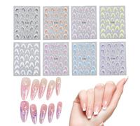 French Tip Lot de 8 feuilles de décalcomanies françaises avec relief 3D Pour femmes, filles, salon de beauté et design