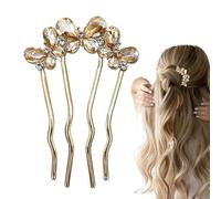 French Twist Hair Pin, 4 Prong Rhinestone Updo Sticks, U Shape Hair Pins, for Women, Girls, Wedding, Formal, Banquet, Party, Celebration, Prom, Evening, Hairdressing Accessory, 9.5x5cm