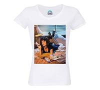 French Unicorn T-Shirt Femme Col Rond Coton Bio Photo D'Actrice Uma Thurman Film Pulp Fiction Cigarette Lit Tarantino Cinema