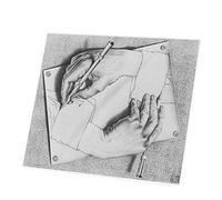 French Unicorn Tableau mural Impression sur Toile Mains se Dessine Escher Dessin Litographie Art Moderne Illusion (72 cm x 60 cm)