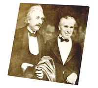 French Unicorn Tableau mural Impression sur Toile Photo de Star Célébrité Albert Einstein et Charlie Chaplin Original Cinéma (30 cm x 30 cm)