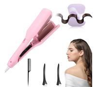 French Wave Curling Iron,Romantic French Egg Roll Curling Iron,Curling Iron French,Water Ripple V-ShapedIonic Hair Curling Iron Fast Heating, 32mm Adjustable Temperature Hair Curler (pink)