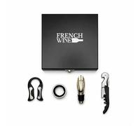 French Wine & Co - Coffret Sommelier 4 Accessoires Vin en Boîte Bois - Idée Cadeau Amateur de Vin