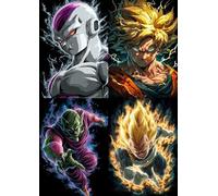 Frenchiart Pack 4x Poster Métallique Dragon Ball avec Aimants Muraux, 30 cm x 42 cm