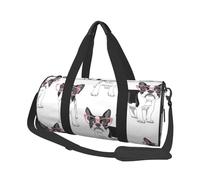 Frenchie Noir Dessin Animé Bouledogue Français Lunettes Roses Chien Blanc, Sac de Voyage de Grande capacité, Sac à Main Rond, Sac de Voyage de Sport, fourre-Tout, Sac de Fitness