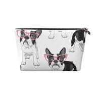 Frenchie Noir Dessin Animé Bouledogue Français Lunettes Roses Chien Blanc, Trousse de Maquillage Trousse à cosmétiques Trousse de Toilette de Voyage Portable Pochette de Toilette