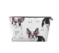 Frenchie Noir Dessin Animé Bouledogue Français Lunettes Roses Chien Blanc, Trousse de Toilette Trousse de Maquillage Sac à cosmétiques Trousse de Toilette de Voyage Portable