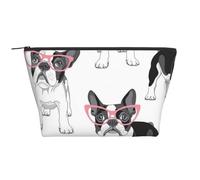 Frenchie Noir Dessin Animé Bouledogue Français Lunettes Roses Chien Blanc, Trousse de Toilette Trousse de Maquillage Sac à cosmétiques Trousse de Toilette de Voyage Portable