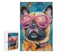 Frenchie with Pink Glasses Puzzle 1000 Pièces Educa Jouet en Bois Cadeau Unique Décoration Intérieure Jeu Éducatif Challenge Toy Adultes Et Enfants À Partir De 14 Ans 1000 PCS
