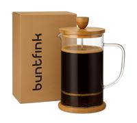 FrenchPress Boîte à thé et à café avec système Frech Press en Acier Inoxydable, Bambou et Verre Borosilicate, pour 1 Litre, café, cuillère et 2 filtres Extra 1 l