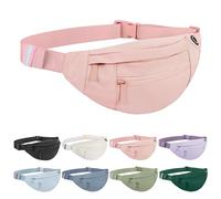 Frenou Grand sac banane avec 4 poches à fermeture éclair - Sac banane pour homme et femme - Sac banane avec sangle réglable pour voyage, course à pied, randonnée, marche, entraînement - Rose clair