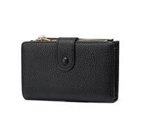 Frentree Portefeuille pour femme avec protection RFID, aspect cuir véritable, grand compartiment à monnaie, portefeuille avec fermeture éclair, bouton pression, avec boîte cadeau, Noir , Décontracté