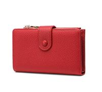 Frentree Portefeuille pour femme avec protection RFID, aspect cuir véritable, grand compartiment à monnaie, portefeuille avec fermeture éclair, bouton pression, avec boîte cadeau, rouge, Décontracté