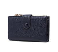 Frentree Portefeuille pour femme avec protection RFID, aspect cuir véritable, grand compartiment à monnaie, portefeuille avec fermeture éclair, bouton pression, avec boîte cadeau, bleu, Décontracté