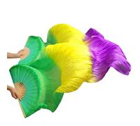FREOJGU Éventail De Danse Orientale Handmade Women Silk Belly Dance Fan Real Veils 1 Pair(Light Purple,M-150cm-1pair(2pcs))