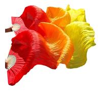 FREOJGU Éventail De Danse Orientale Handmade Women Silk Belly Dance Fan Real Veils 1 Pair(Orange,S-120cm-1pair(2pcs))