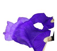 FREOJGU Éventail De Danse Orientale Handmade Women Silk Belly Dance Fan Real Veils 1 Pair(Silver,M-150cm-1pair(2pcs))