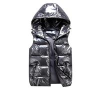 FREOJGU Gilet En Duvet Hommes hiver couleur vive gilet hommes gilet veste gilet BodyWarmer léger vers le bas manteau hiver tissu(Dark Grey,XX-Large)