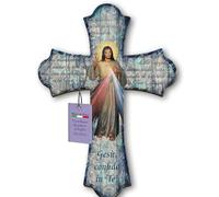 Frères BONELLA - Crucifix Mural en Bois de Peuplier Représentant Jésus Miséricordieux - Vintage 28 x 40 cm - 100% Fabriqué en Italie