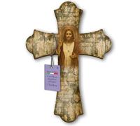 Frères BONELLA - Crucifix mural en bois de peuplier Représentant le Sacré-Cœur de Jésus - Crucifix vintage 17 x 24 cm - Crucifix bois 100 % fabriqué en Italie