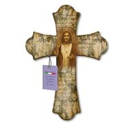 Frères BONELLA - Crucifix Mural en Bois de Peuplier Représentant le Sacré-Cœur de Jésus - Vintage 28 x 40 cm - 100% Fabriqué en Italie