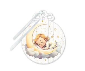 Frères Bonella | Suraculla en forme de boule pour décorer la chambre avec un petit ange qui dort sur la Lune f.to 12,5 x 15 cm | Made in Italy