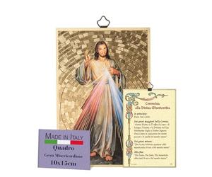 Frères BONELLA - Tableau Jésus Miséricordieux et Couronne à la Divine Miséricorde en Italien - Bois MDF de Peuplier - Religieux pour Chambre à Coucher 8 mm x 10 cm x 15 cm - Made in Italy