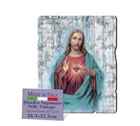 Frères BONELLA - Tableau Sacré Coeur de Jésus Motif Vintage - Bois de Peuplier 8 mm - Religieux pour Chambre à Coucher 28,5 x 35,5 cm - 100% Fabriqué en Italie