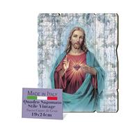 Frères BONELLA - Tableau Sacré Coeur de Jésus Motif Vintage - Bois de Peuplier Épaisseur 8 mm - Religieux pour Chambre à Coucher 19 x 24 cm - 100% Fabriqué en Italie