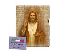 Frères BONELLA - Tableau Sacré Coeur de Jésus Motif Vintage - Bois de Peuplier Épaisseur 8 mm - Religieux pour Chambre à Coucher 19 x 24 cm - 100% Fabriqué en Italie