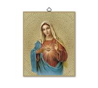 Frères Bonella | Tableau sacré représentant le Cœur Immaculé de Marie sur bois MDF de peuplier 8 mm avec mosaïque en feuille d'or | Made in Italy
