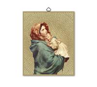 Frères Bonella | Tableau sacré représentant Notre-Dame avec enfant sur bois MDF de peuplier 8 mm avec mosaïque en feuille dorée | Made in Italy