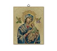 Frères Bonella | Tableau sacré représentant Notre-Dame du Perpétuel Secours sur bois MDF de peuplier 8 mm avec mosaïque en feuille dorée format 18 x 24 cm | Fabriqué en Italie