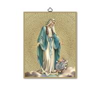Frères Bonella | Tableau sacré représentant Notre-Dame Miraculeuse sur bois MDF de peuplier 8 mm avec mosaïque en feuille dorée format 18 x 24 cm | Fabriqué en Italie
