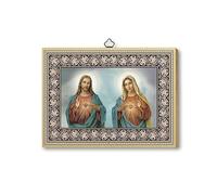 Frères Bonella | Tableau sacré sur bois MDF de peuplier 6 mm du Sacré-Cœur de Jésus et le Cœur Immaculé de Marie f.to 15 x 20 cm | Fabriqué en Italie