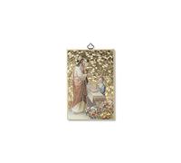 Frères Bonella | Tableau sacré sur bois MDF de peuplier 8 mm avec mosaïque en feuille d'or d'un garçon recevant la première communion avec prière sur le dos 10 x 15 cm | Fabriqué en Italie