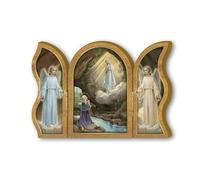 Frères Bonella | Triptyque dévotion en bois de l'Apparition de Notre-Dame de Lourdes à Bernadette f.to 6x9cm | Made in Italy