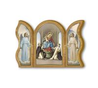 Frères Bonella | Triptyque dévotion en bois de Notre-Dame de Pompéi f.to 6x9 cm | Fabriqué en Italie