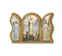 Frères Bonella | Triptyque dévotionnel en bois de Notre-Dame de Fatima avec les bergers, dimensions 6x9 cm | Fabriqué en Italie