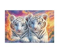 Frères Tigres Blancs 1000 Pieces Casse-tête Collectionneur en Carton sans Déformation Givre, pins et Rocher Très Difficile Motif Complexe Décoration Murale Cadeau Noël Premium 1000 PCS